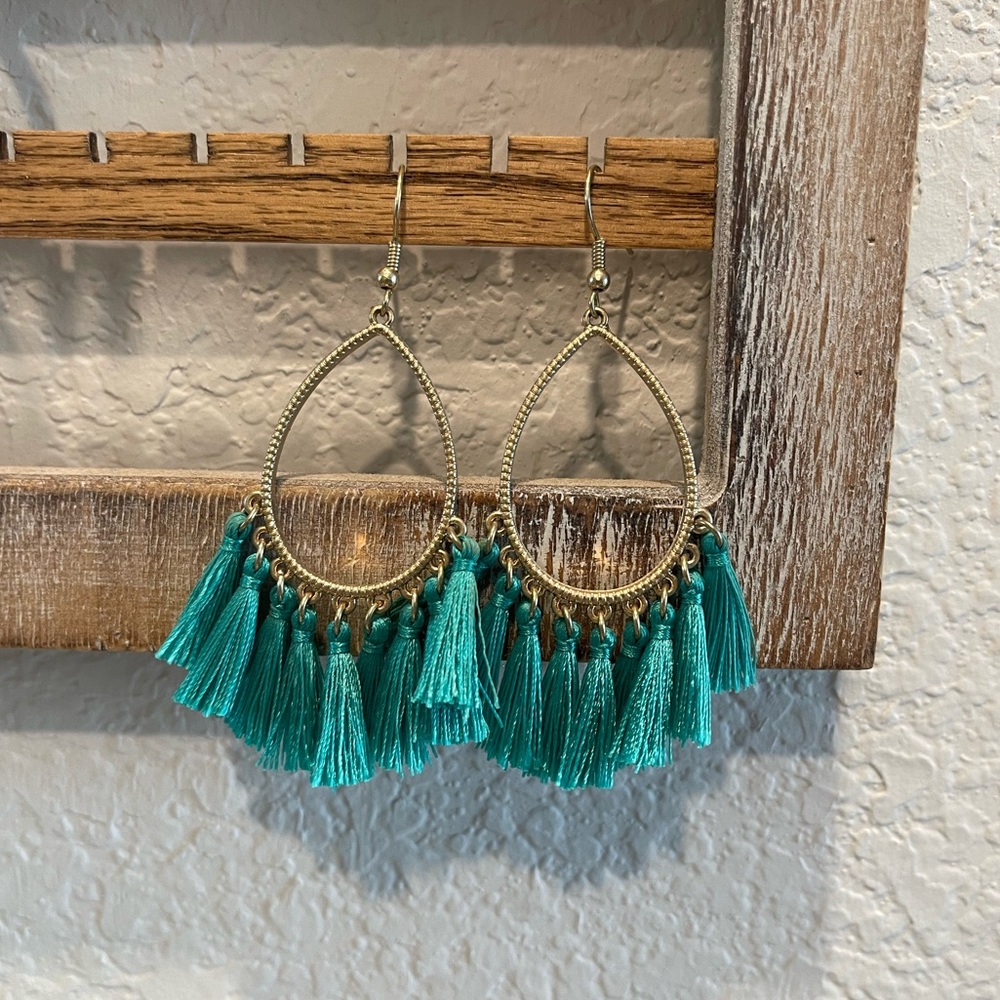 Teal Tassel Earrings